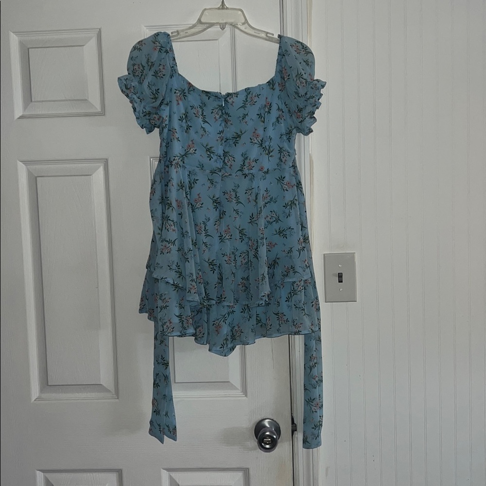 Blue Rain Light Blue Floral Square-Neck Romper - Picture 2 of 3